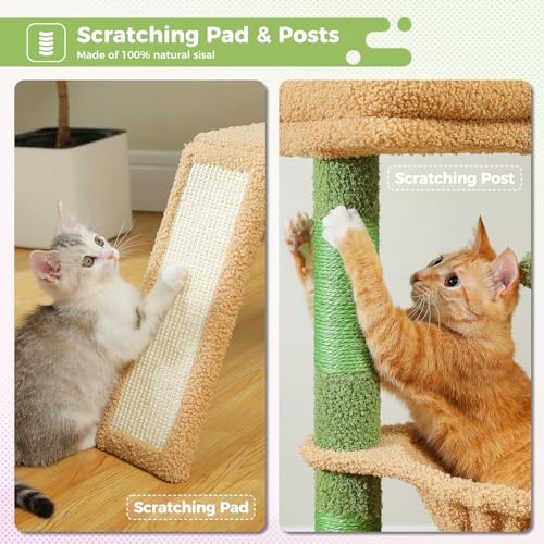PAWZ Road Cactus Cat Tree – 90cm Indoor Cat Tower with Condo & Hammock