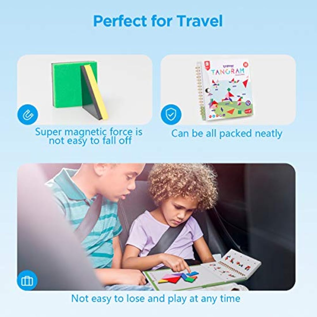 Coogam Magnetic Tangram Travel Puzzle – 3 Set IQ Book Educational Toy