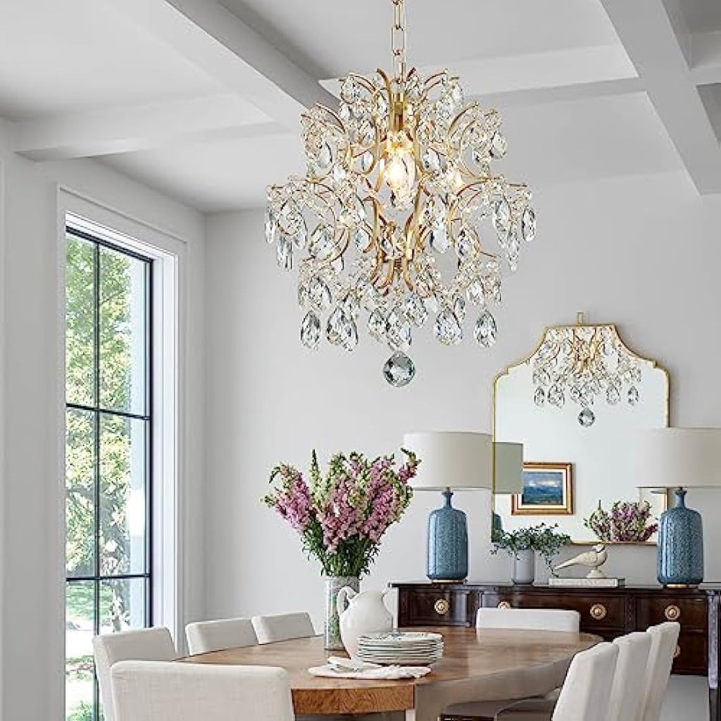 Bestier Gold Crystal Raindrop Pendant Chandelier – Modern Ceiling Light