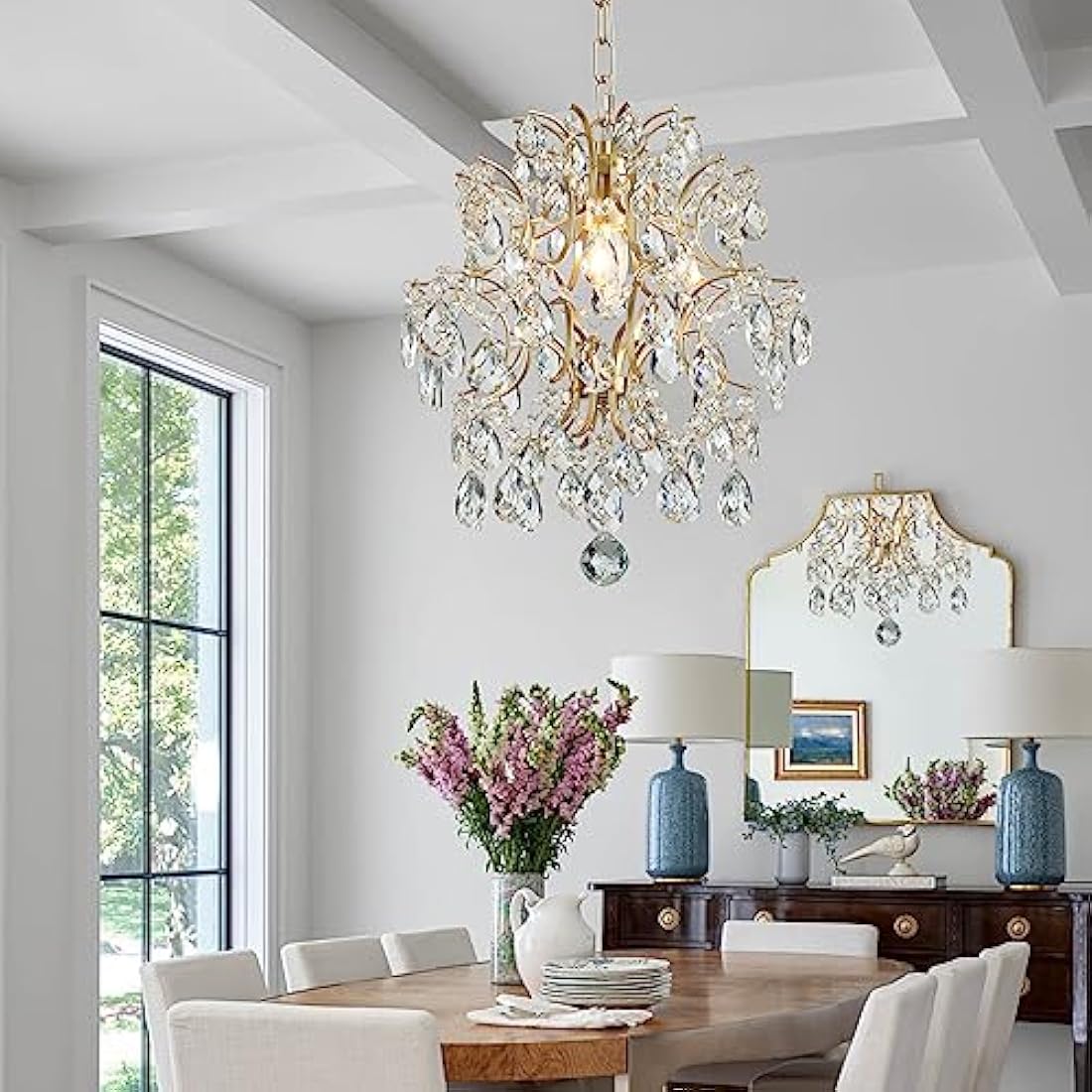 Bestier Gold Crystal Raindrop Pendant Chandelier – Modern Ceiling Light