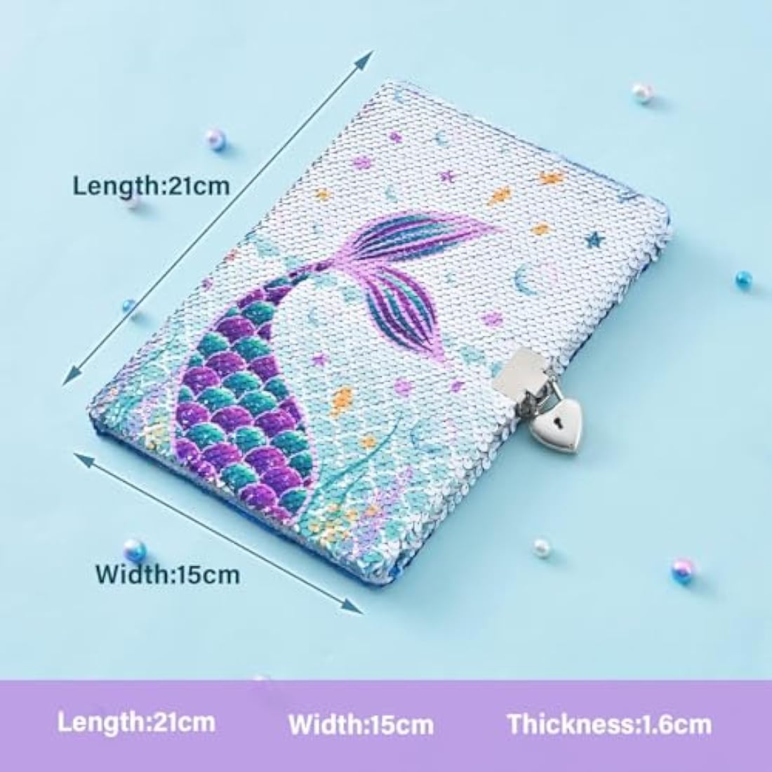 WERNNSAI Mermaid Reversible Sequin Notebook | A5 Lockable Secret Diary