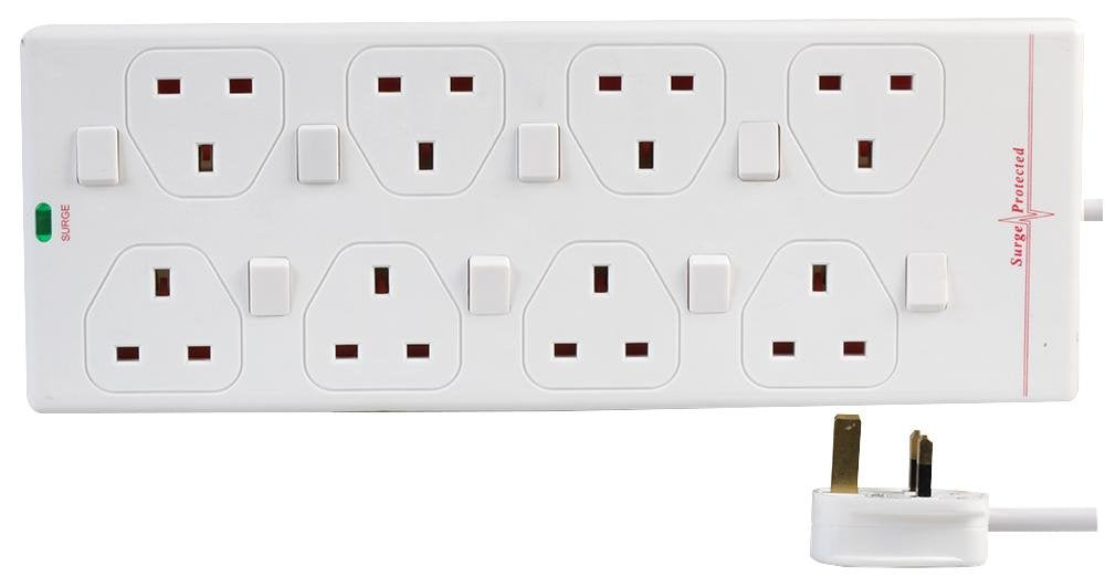 Pro Elec 8-Outlet Surge Protector Extension Lead - 5m Cable, UK Plug