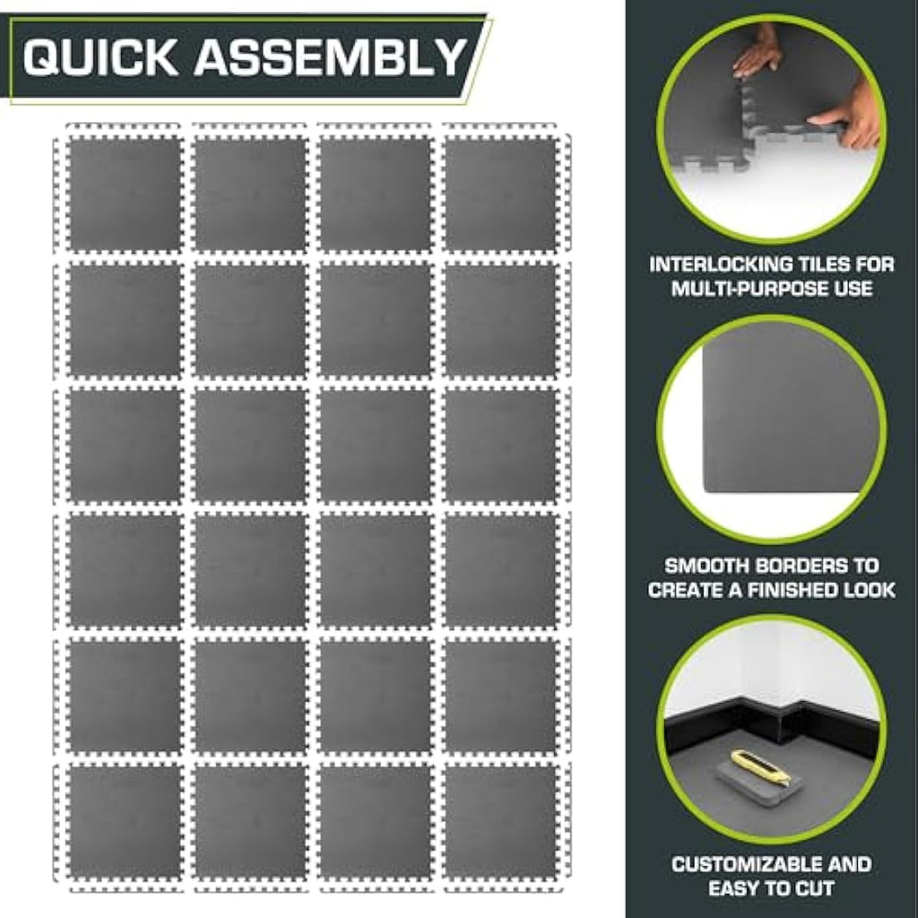ProsourceFit EVA Foam Interlocking Gym Floor Tiles - 24 Pack