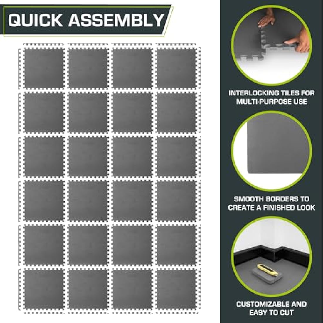ProsourceFit EVA Foam Interlocking Gym Floor Tiles - 24 Pack
