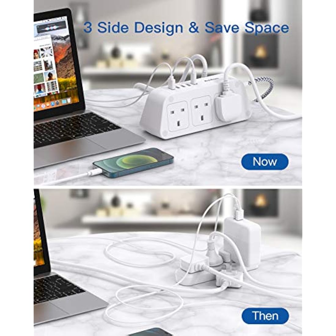 Addtam Extension Lead with 6 Outlets and 5 USB Ports – 3M Braided Cord