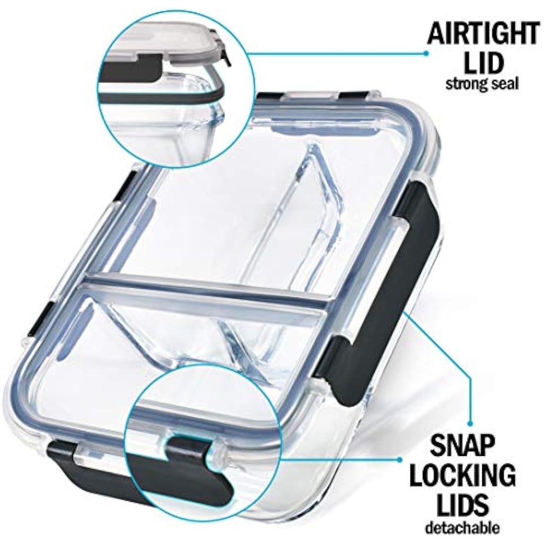 Igluu Glass Meal Prep Containers - 3 Pack 3 Compartment 980ml Oven Safe