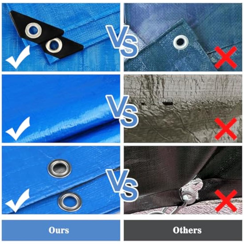 YIJUHOU Heavy Duty Waterproof Tarpaulin | 2m x 3m Blue PE Ground Sheet