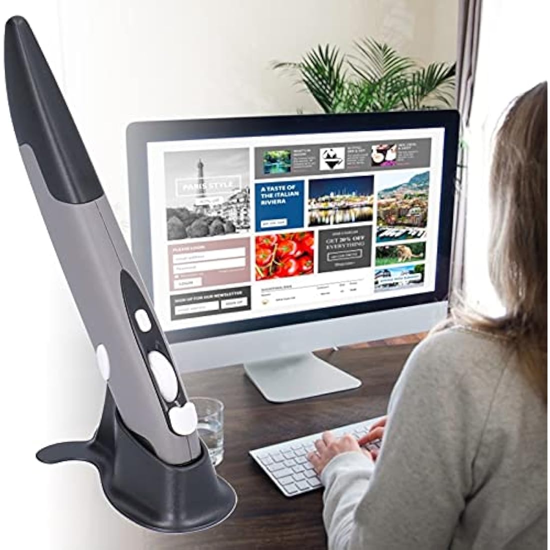 ASHATA Wireless Optical Pen Mouse – 1600 DPI Ergonomic Stylus for PC