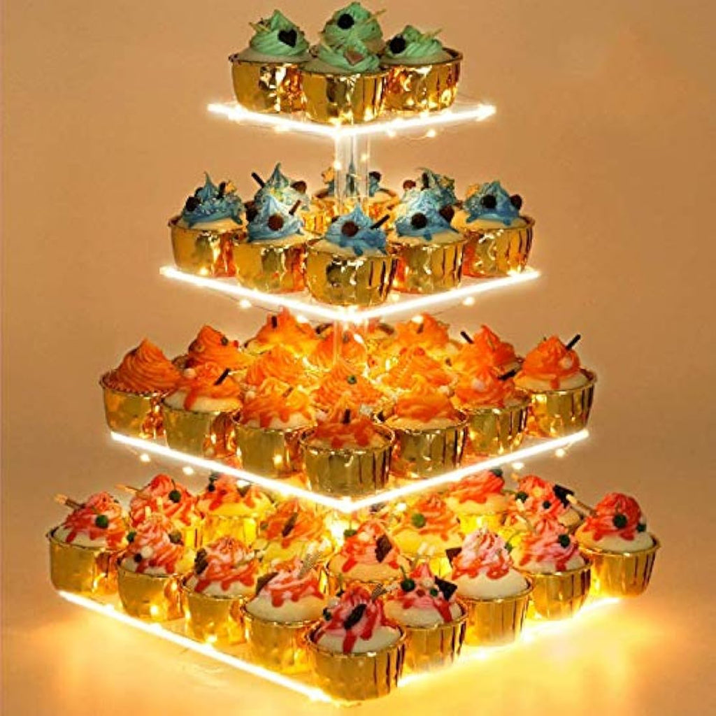 Jolof Store 4 Tier Acrylic Cupcake Stand with LED Light - 52 Cupcake Tower