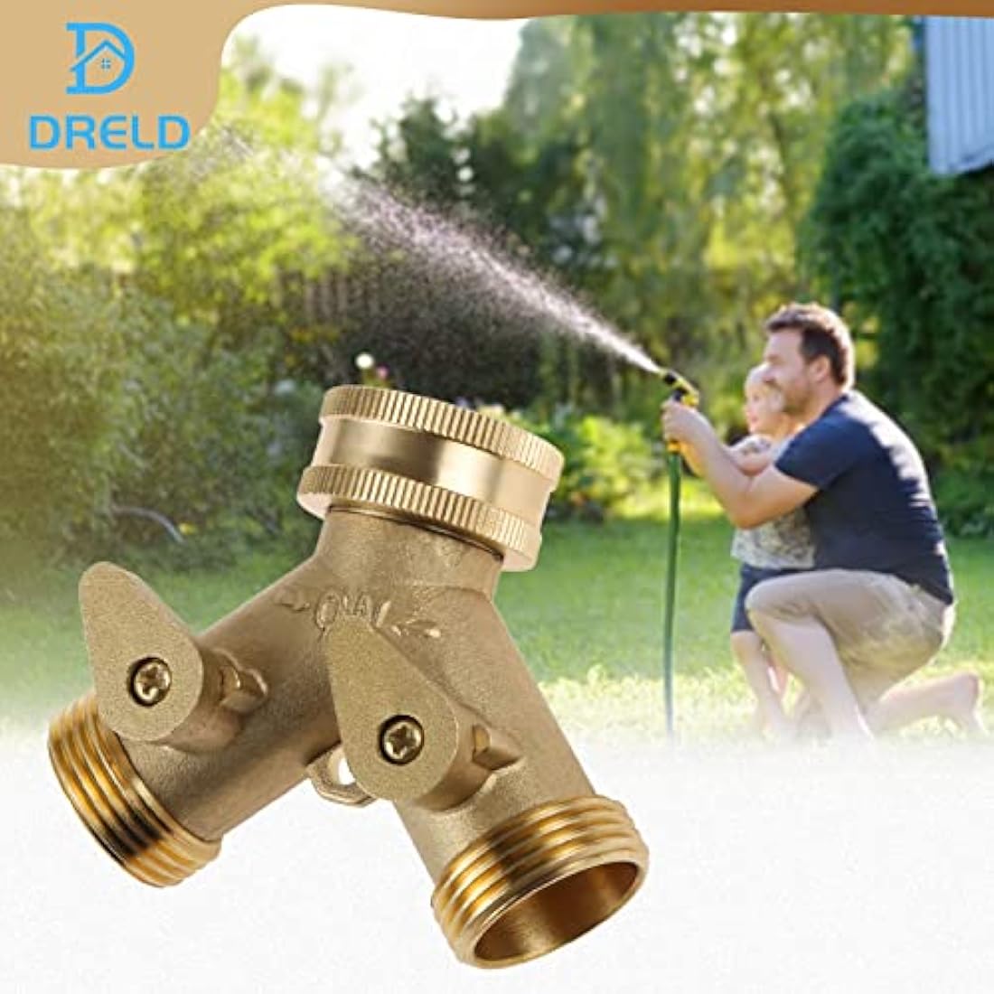 DRELD 3/4" Brass Garden Hose Splitter | 2-Way Tap Manifold Connector