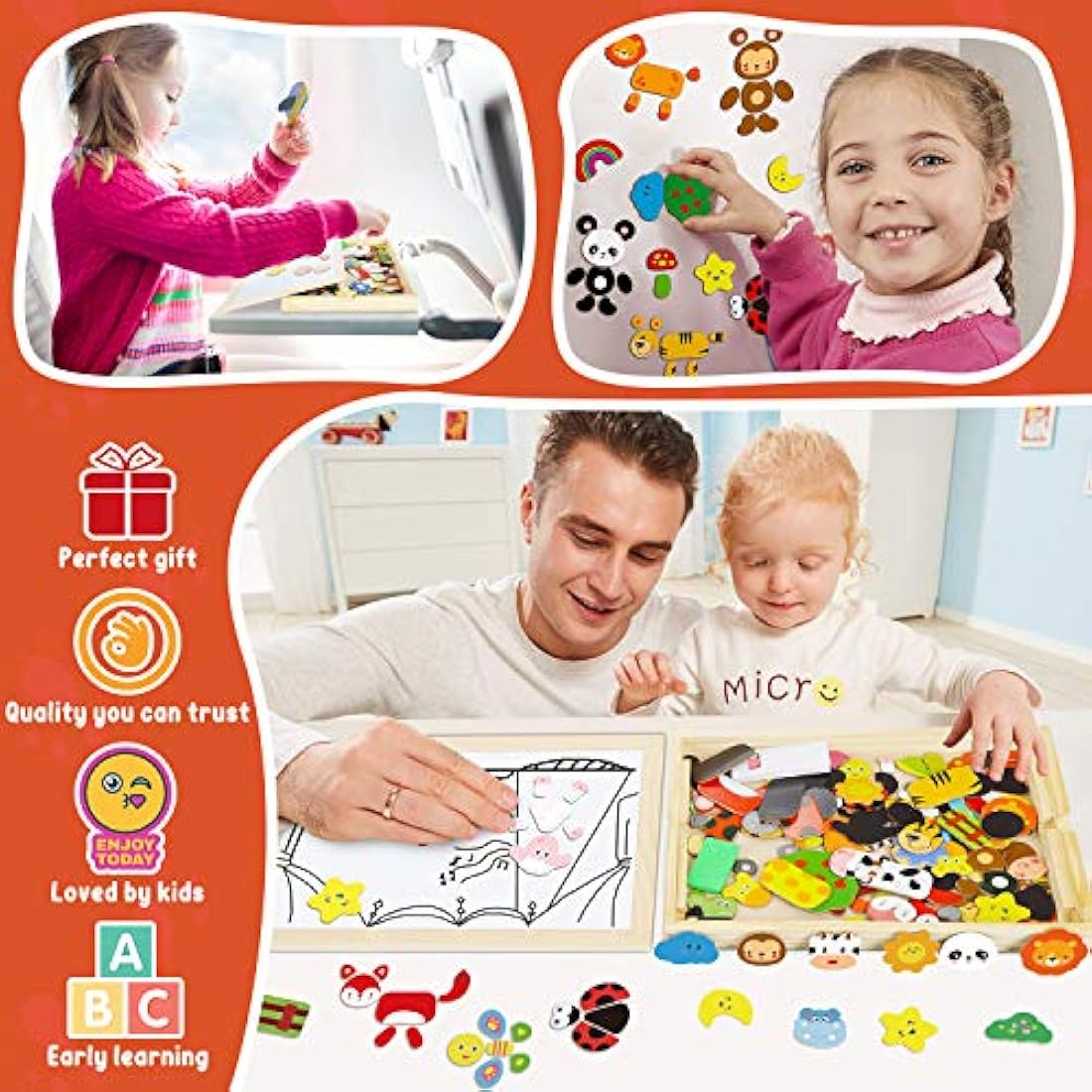 COOLJOY Wooden Magnetic Puzzle | 100+ Piece Educational Drawing Board