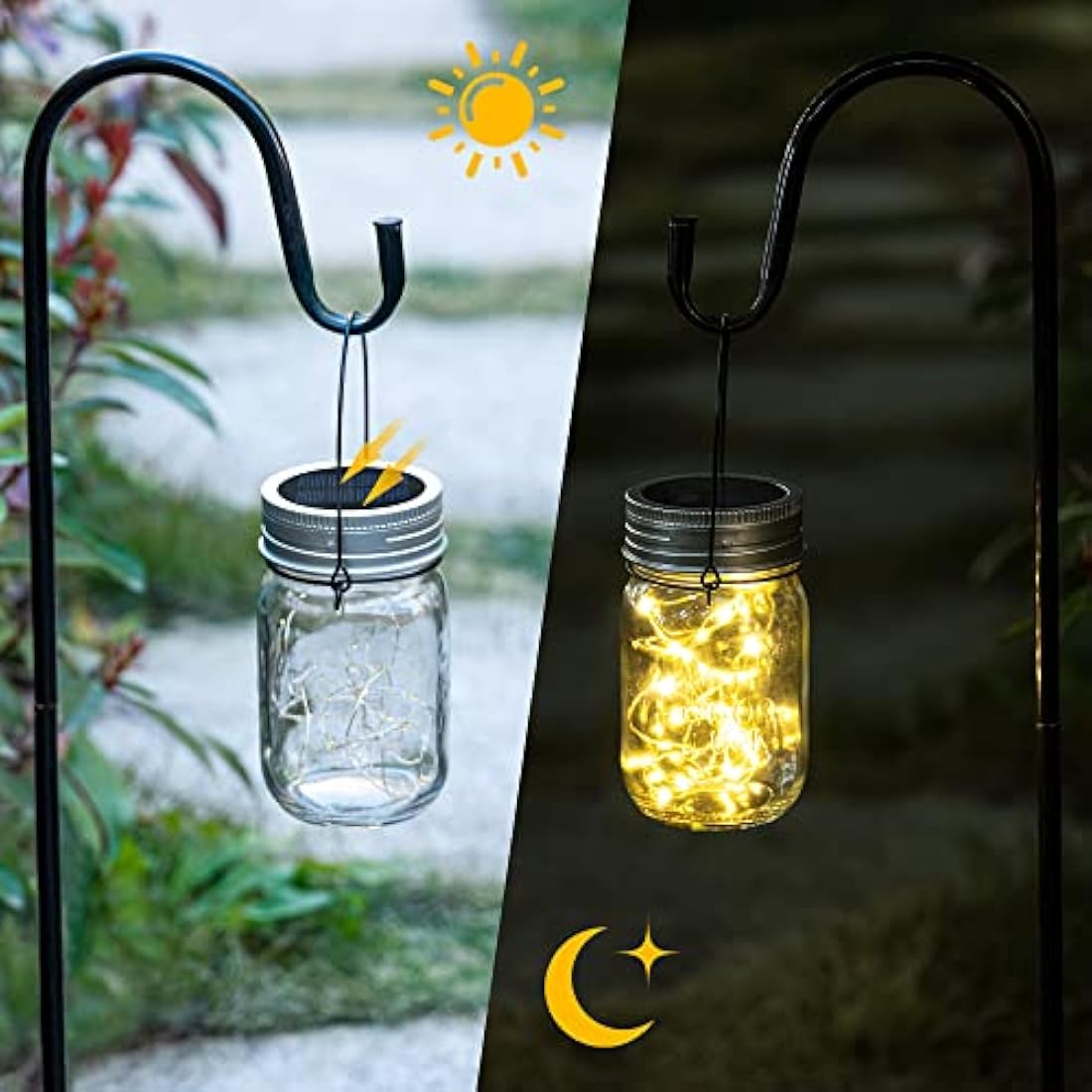 GIGALUMI Solar Mason Jar Lights – 6 Pack 30 LED Outdoor Garden Lanterns