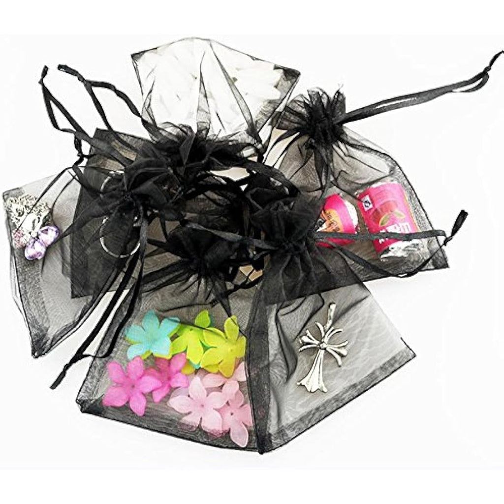 Black Organza Gift Bags | 10x15cm Jewelry Pouches | 100 PCS
