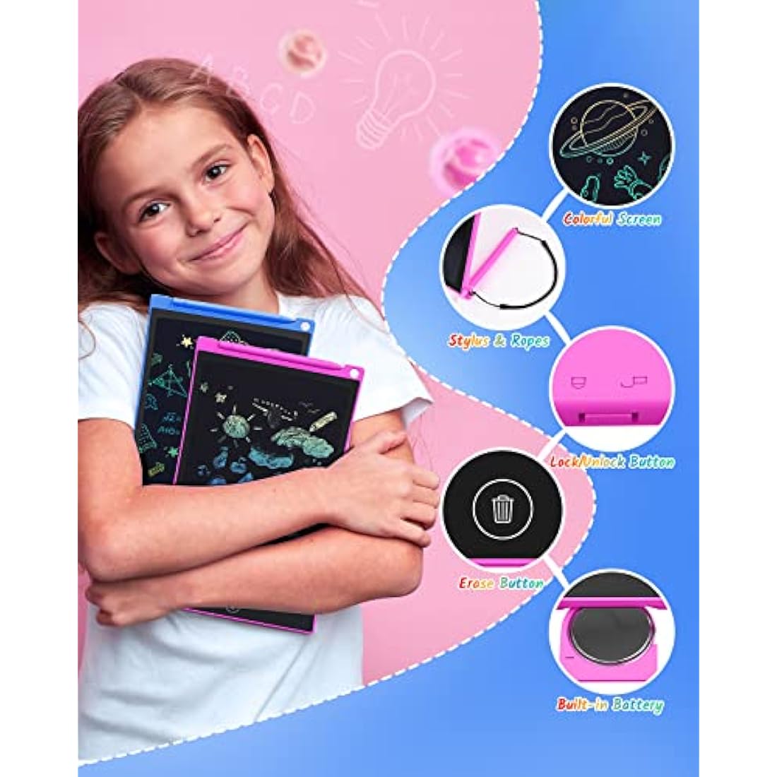 TECJOE 2-Pack LCD Writing Tablet | 8.5 Inch Colorful Doodle Board for Kids