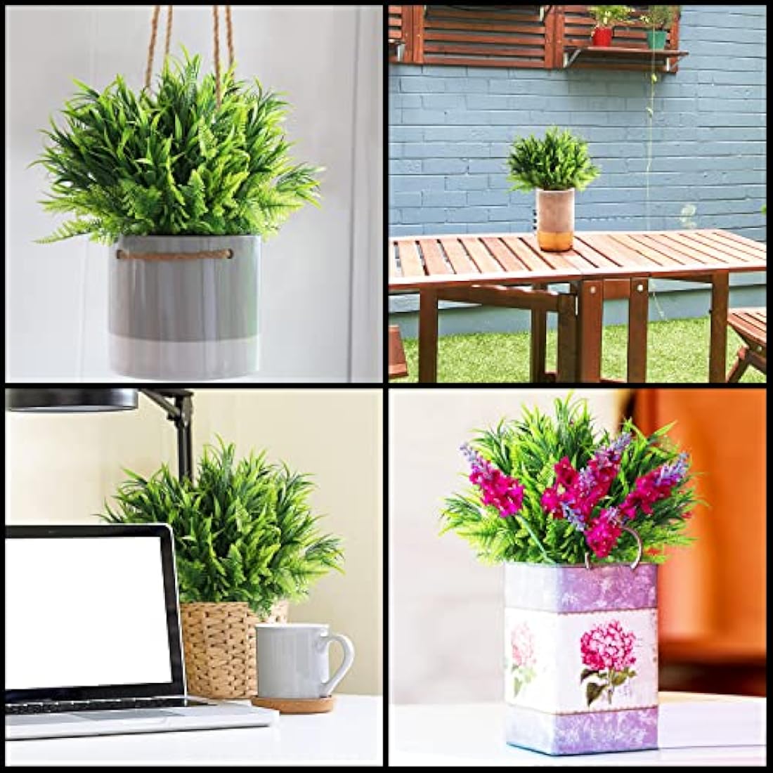 BELLE VOUS 6 Pack Artificial Faux Hanging Plants – Weatherproof Greenery
