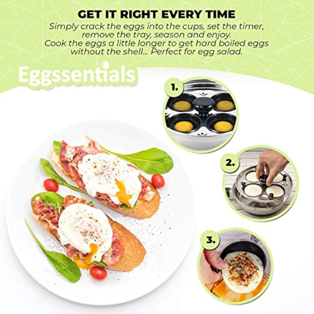 Eggssentials 4-Cup Egg Poacher Pan – Nonstick Stainless Steel Induction