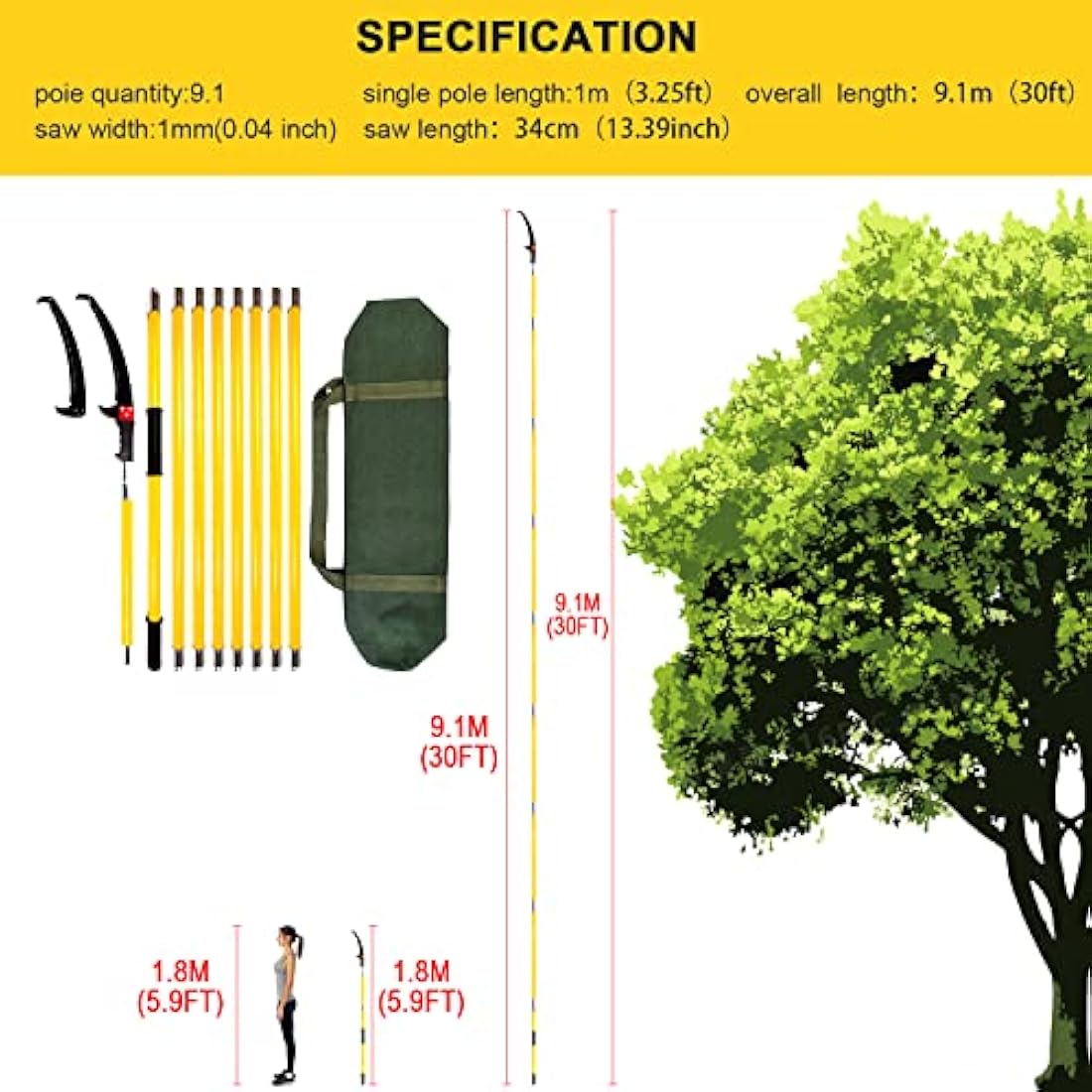 Jolof Store 30ft Tree Pole Pruner – Extendable Manual Pruning Saw