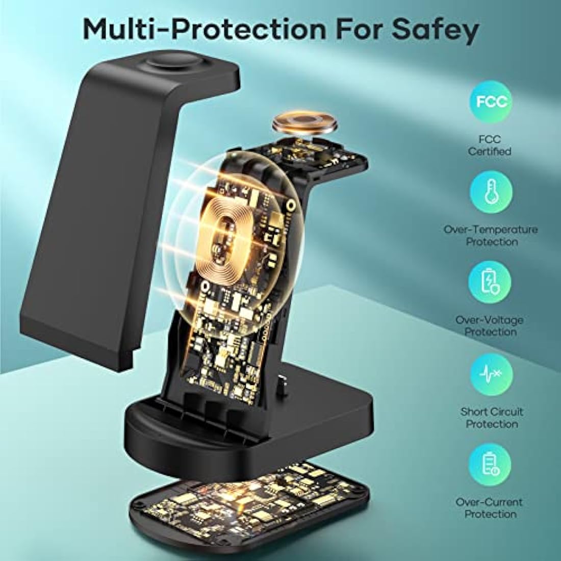 Bakibo 3-in-1 Wireless Charging Station for iPhone, Apple Watch & AirPods