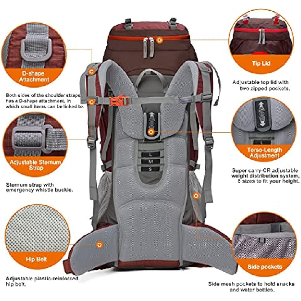 Mountaintop 70L Hiking Backpack – Internal Frame Water-Resistant Rucksack