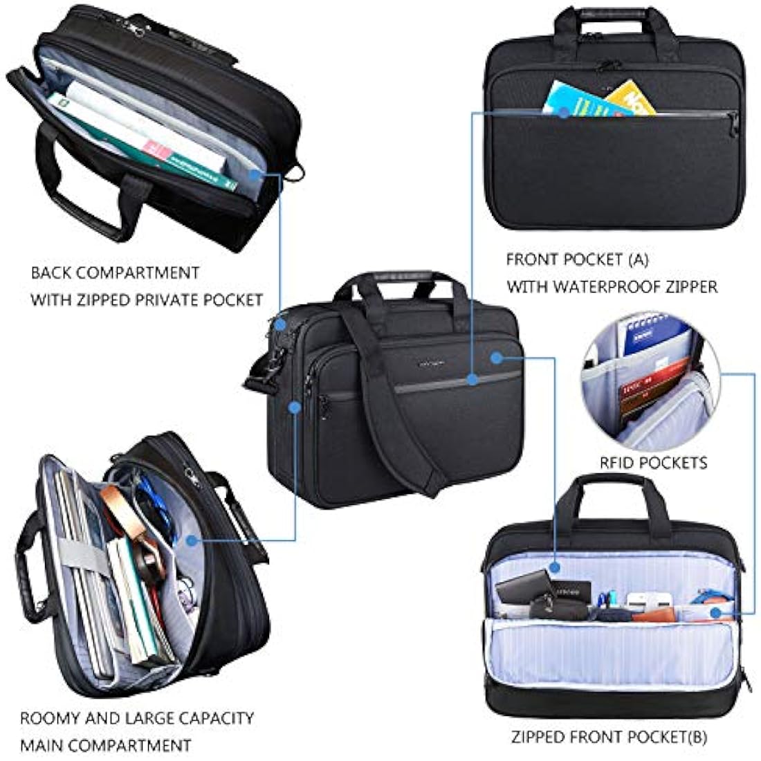KROSER 17.3 Inch Laptop Briefcase – Expandable Water-Repellent Bag