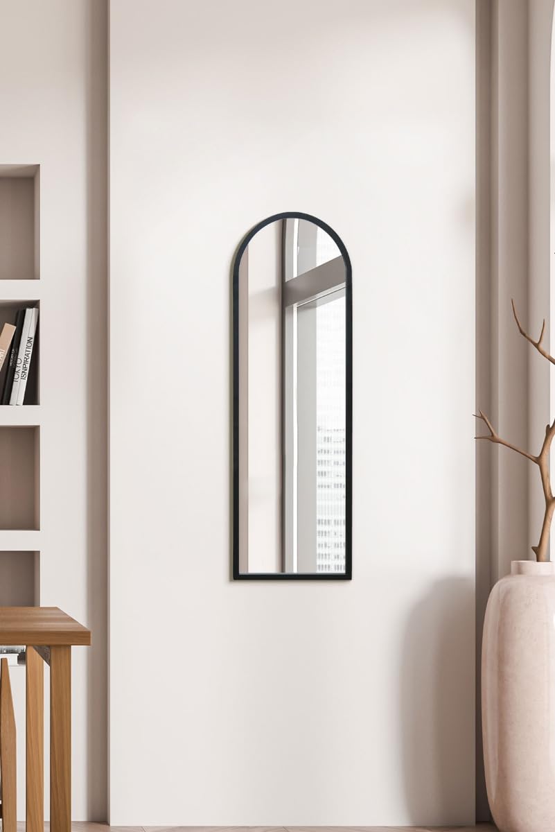 MirrorOutlet Arcus Black Metal Arched Wall Mirror - 47" x 16"