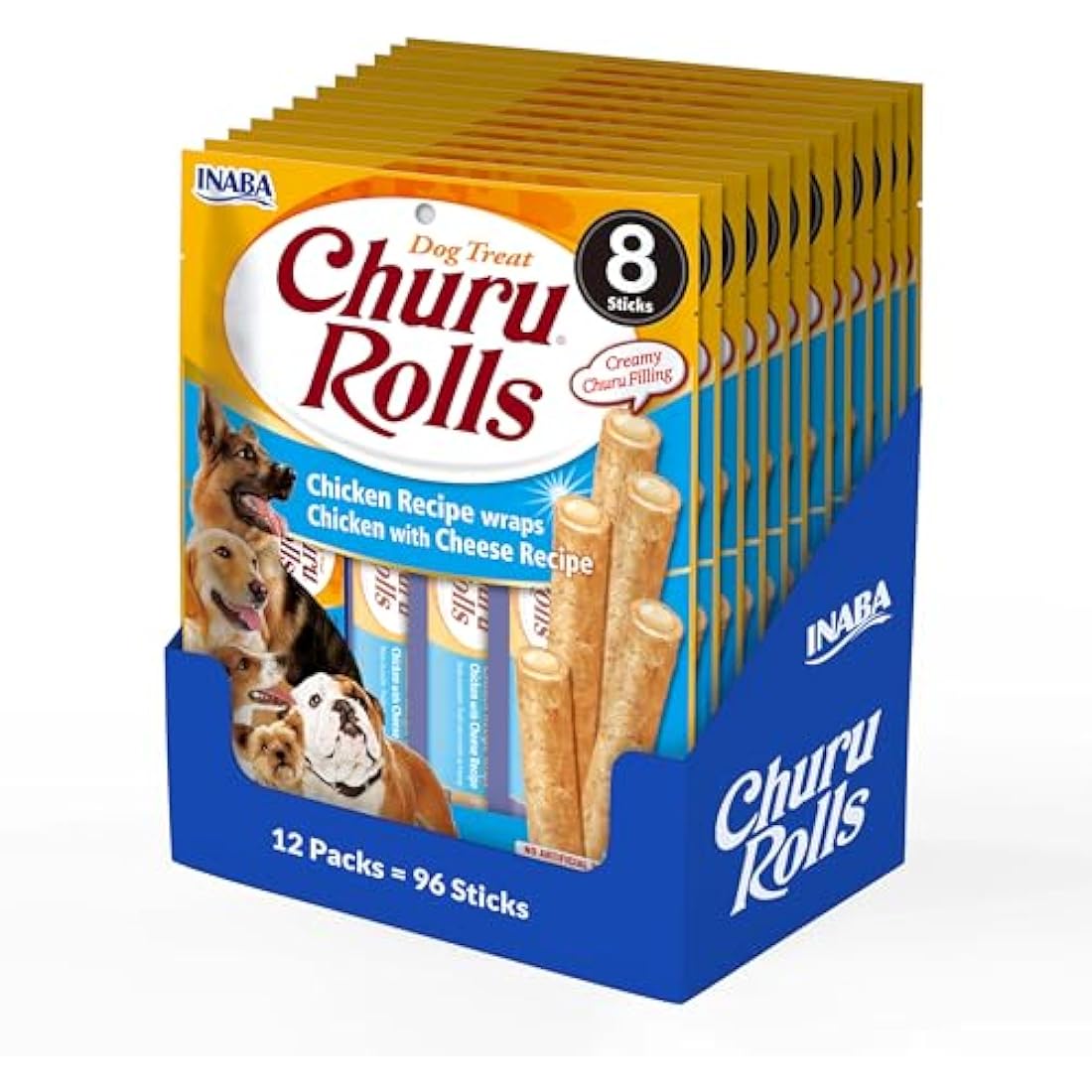 Inaba Churu Rolls Chicken Dog Treats | Grain-Free Training Snack (8 Pack)