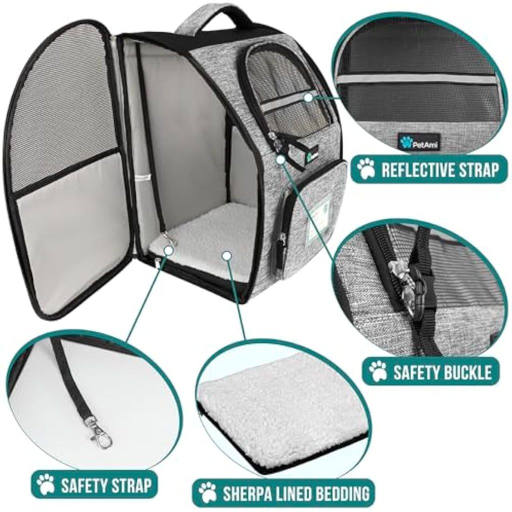 PetAmi Deluxe Pet Carrier Backpack - Ventilated Airline Approved - Heather Gray