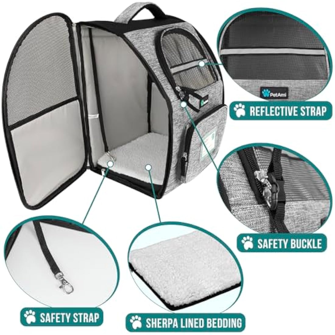 PetAmi Deluxe Pet Carrier Backpack - Ventilated Airline Approved - Heather Gray