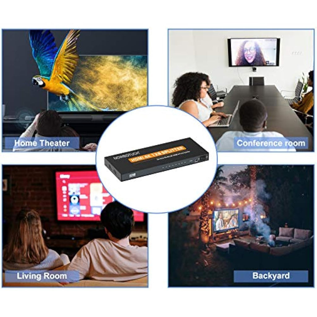 NOWBOTUCH 1x8 HDMI Splitter – 4K 1080P 1 in 8 Out Powered Metal Switch