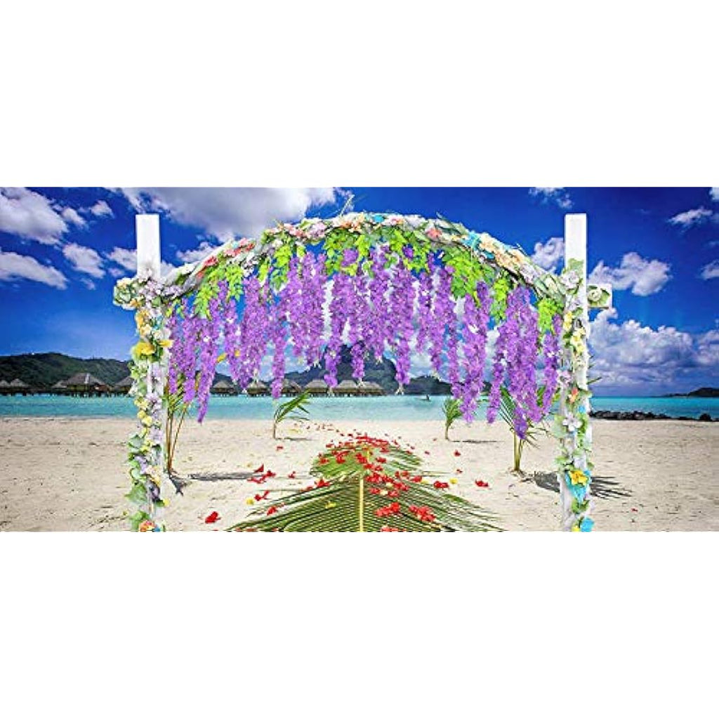 12pcs Artificial Wisteria Vine Hanging Silk Flowers – Purple
