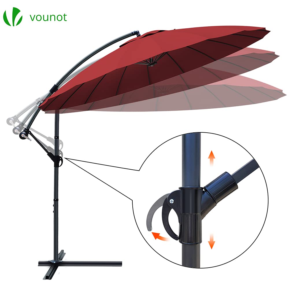 VOUNOT 3m Cantilever Shanghai Parasol - Red Banana Garden Patio Umbrella