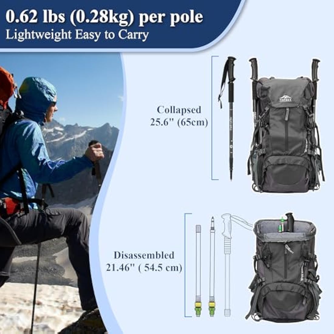 TheFitLife Aluminum Trekking Poles – Collapsible Ultralight Hiking Sticks