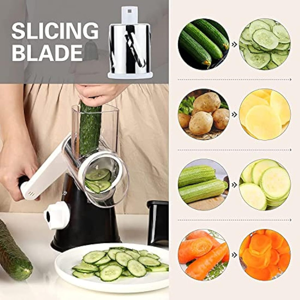 Ourokhome Rotary Cheese Grater and Vegetable Slicer with 3 Blades - Black