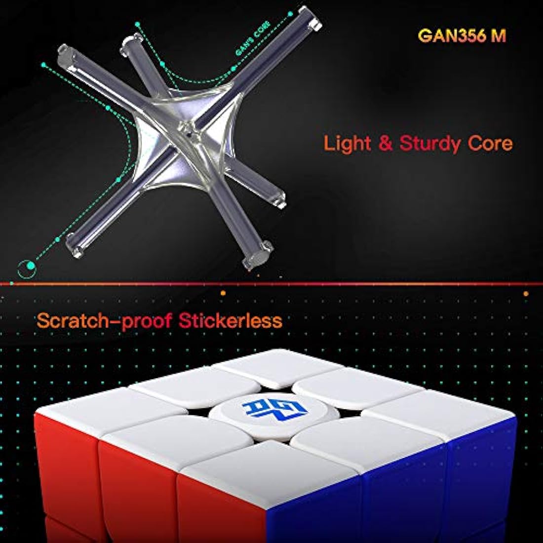 GAN 356 M Magnetic 3x3 Speed Cube – Stickerless Puzzle by