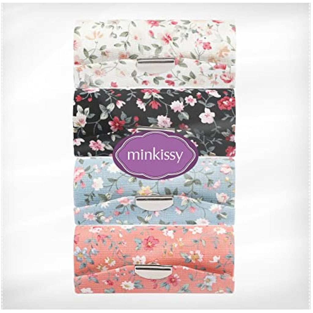 minkissy Floral Lipstick Case with Mirror - 4PCS Vintage Portable Holder