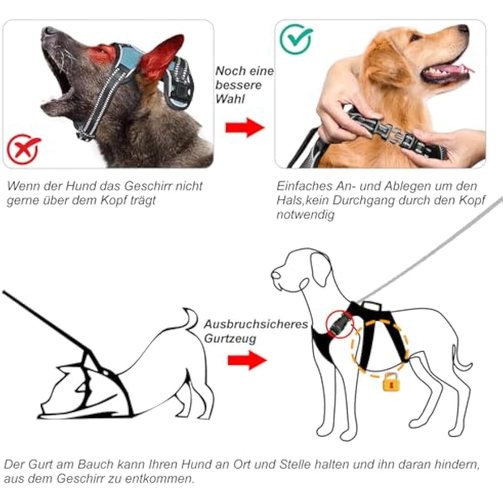 HEELE Escape Proof Dog Harness | Reflective No Pull Vest - Black, XL