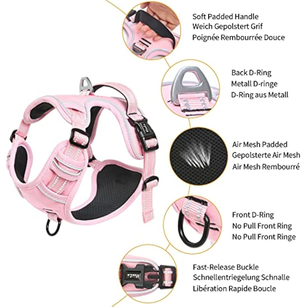 HEELE No-Pull Dog Harness | Reflective Adjustable Nylon Vest - Pink, XL