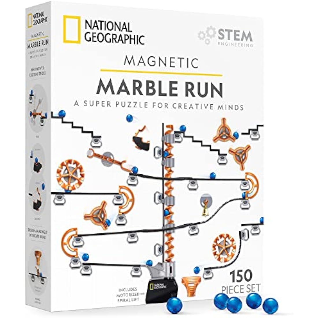 National Geographic Magnetic Marble Run – 150-Piece STEM Building Set