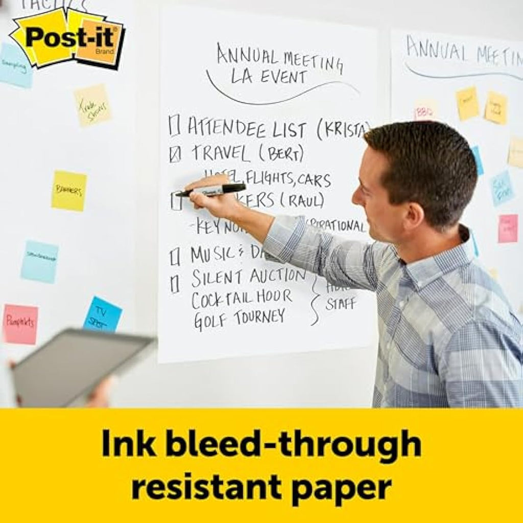 Post-it Super Sticky Wall Pad Meeting Chart, White, 20 Sheets, 2 Pack
