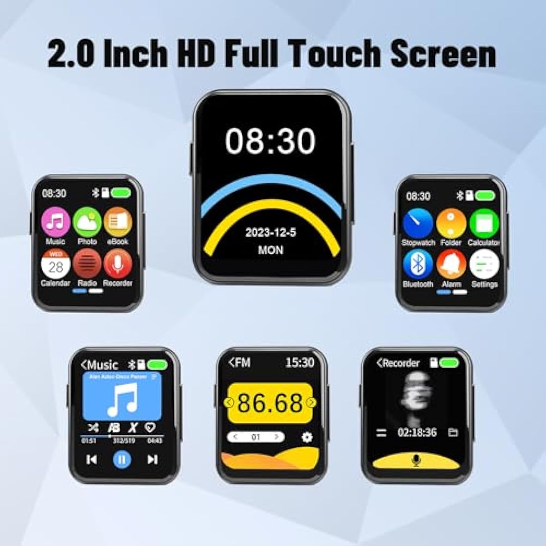 AiMoonsa 128GB MP3 Player with Bluetooth 5.3 | 2.0" Full Touch Screen HiFi