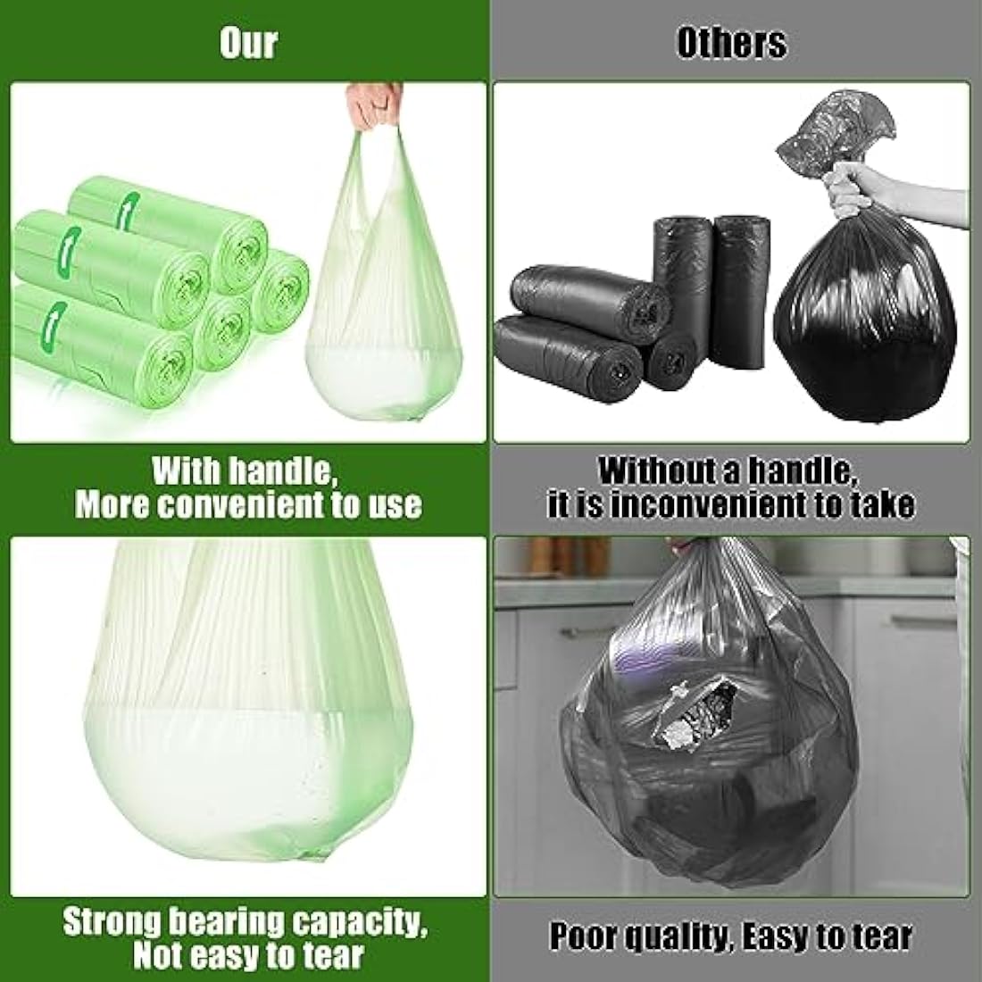 Jolof Store 10L Green Bin Bags | 100 Pack Food Waste Liners with Handles