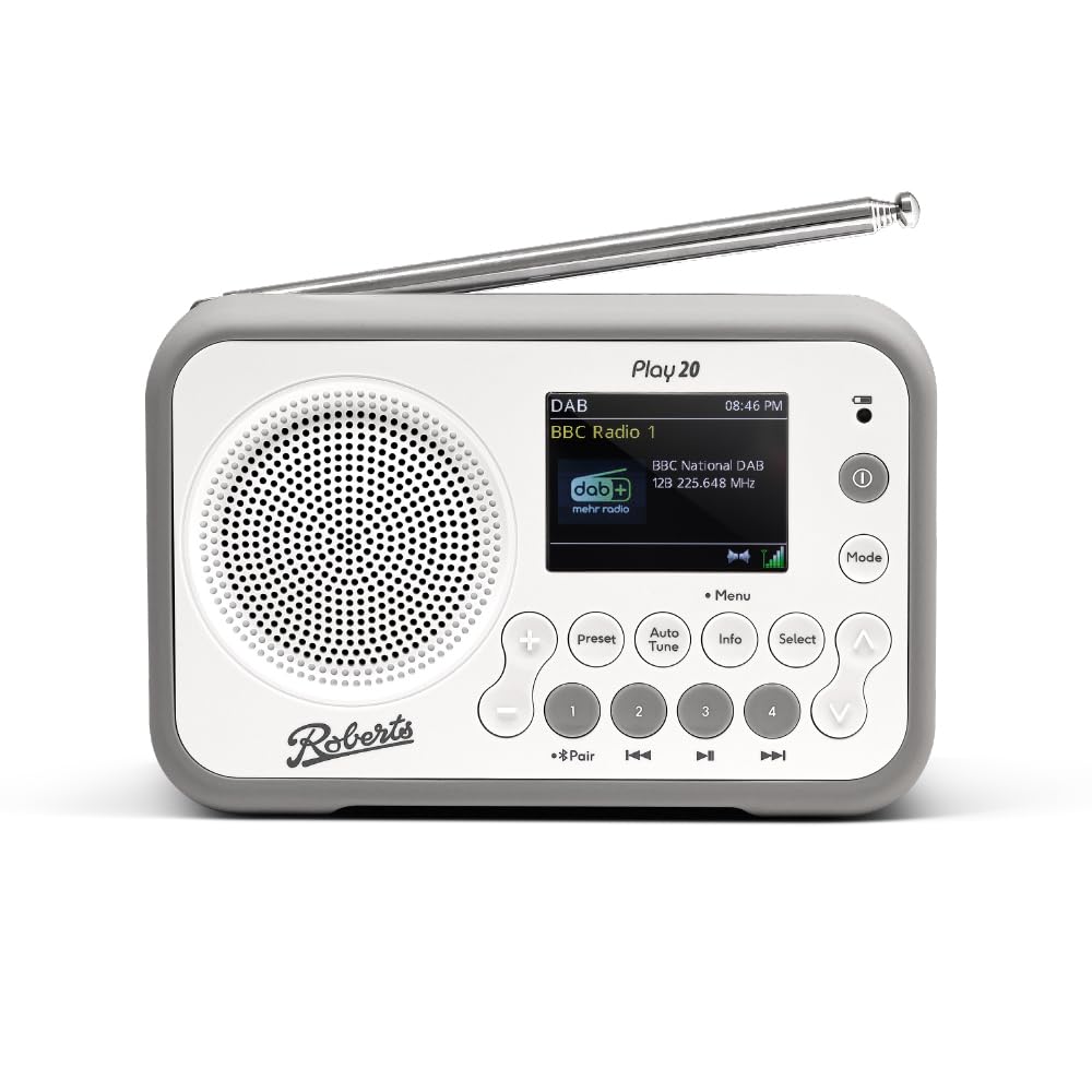 Roberts Play20 Portable DAB/DAB+/FM Digital Radio - White Rubber