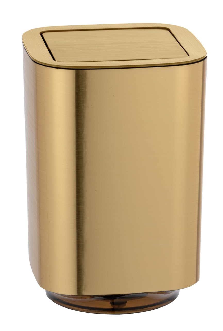 WENKO Auron Gold Cosmetic Bin – 5.5L Modern Bathroom Wastebin with Swing Lid