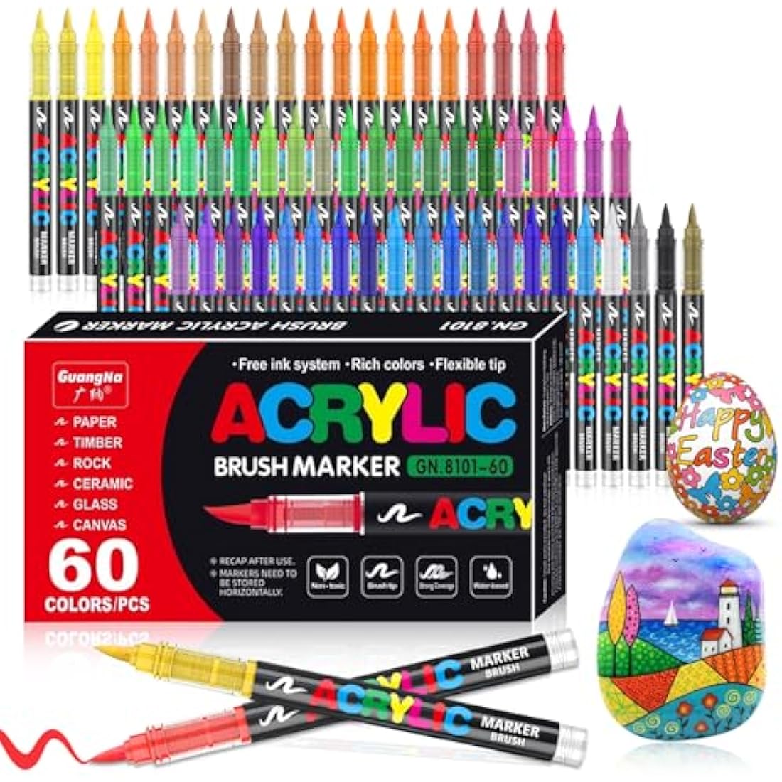 VAKKI 60 Color Acrylic Paint Pens | 1-6mm Flexible Brush Tip Markers