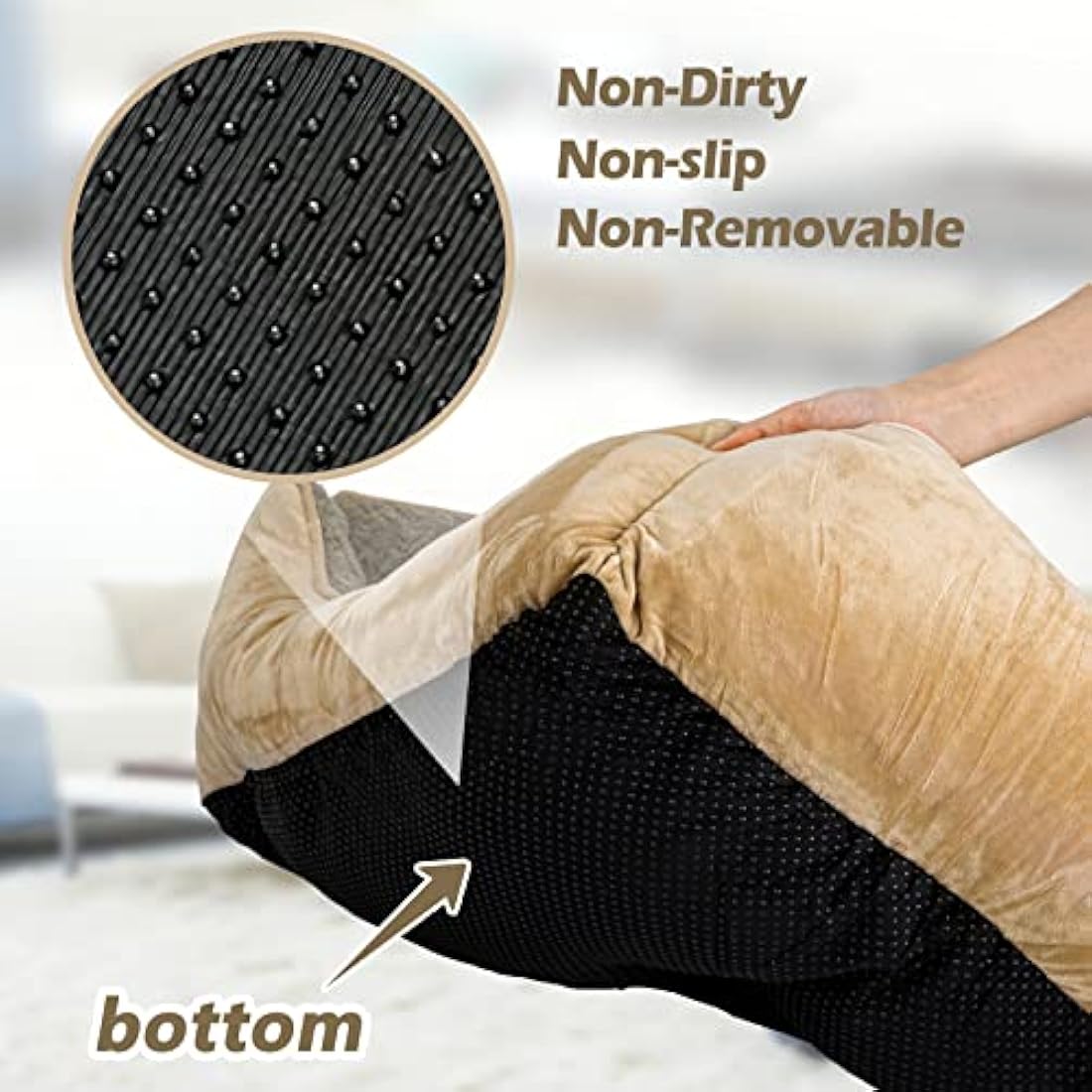 JOEJOY Calming Dog Bed – Washable Plush Anti-Anxiety Pet Bed, Beige, XXL