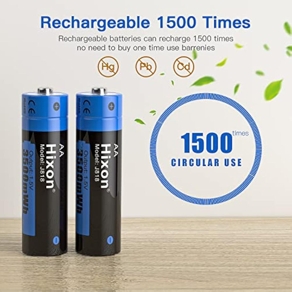 Hixon 1.5V AA Rechargeable Lithium Batteries | 3500mWh, 8-Pack
