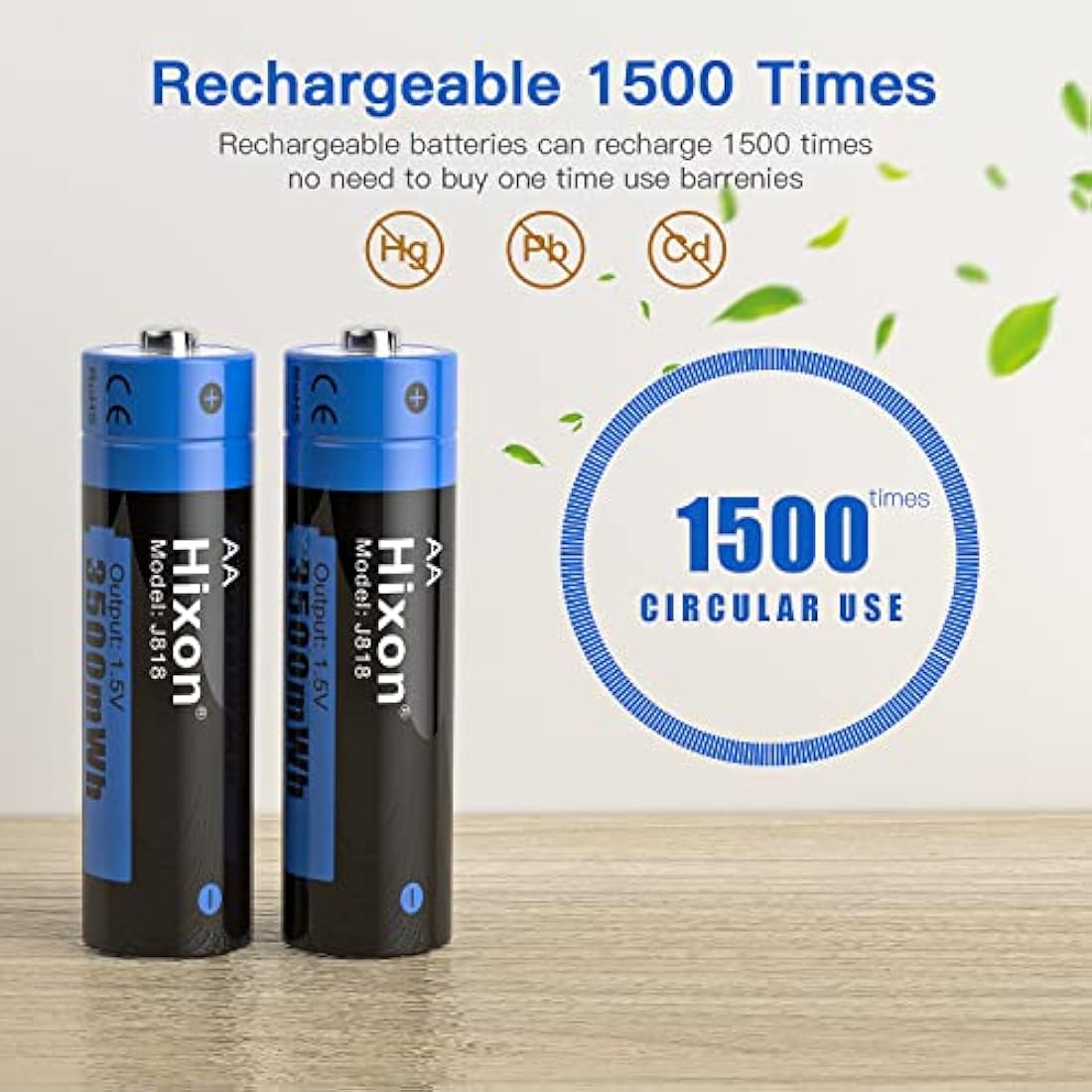 Hixon 1.5V AA Rechargeable Lithium Batteries | 3500mWh, 8-Pack