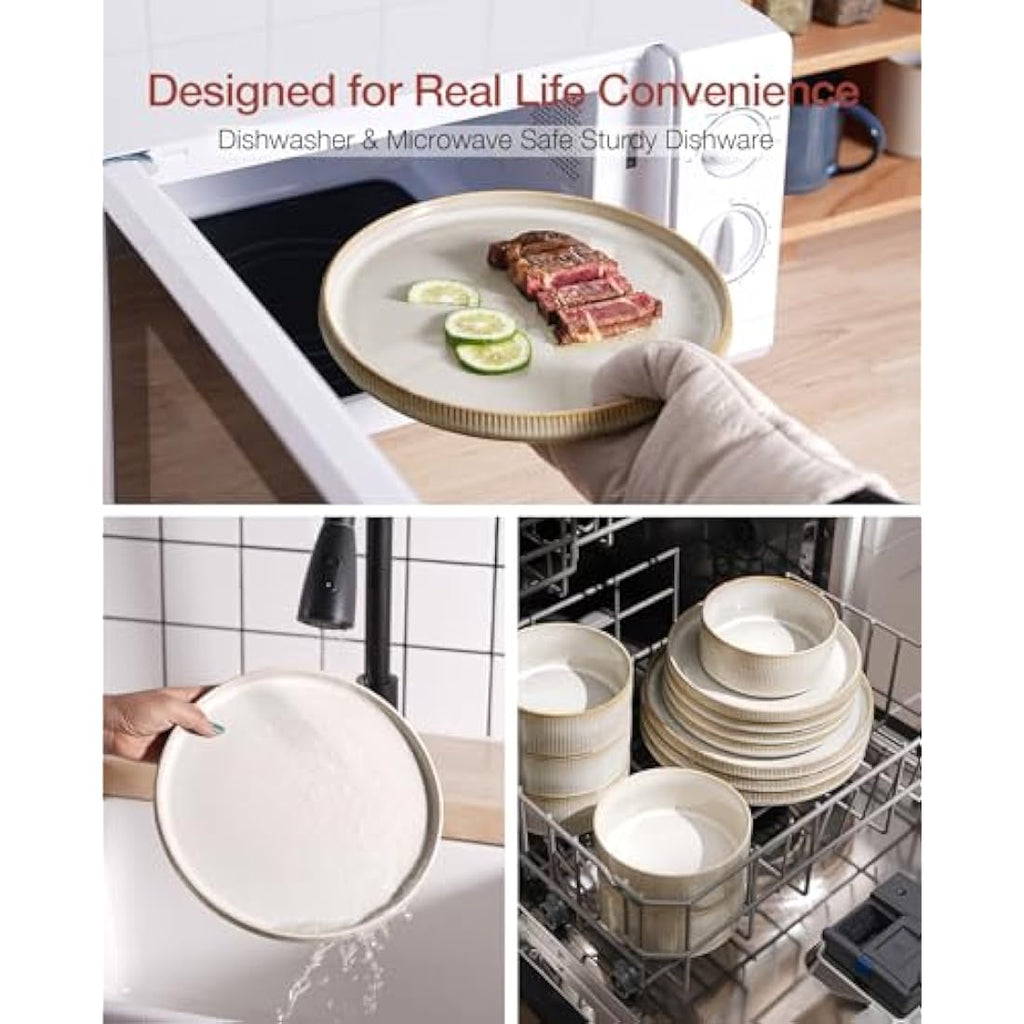 Richmount 12-Piece Stoneware Dinnerware Set, Reactive Glaze White