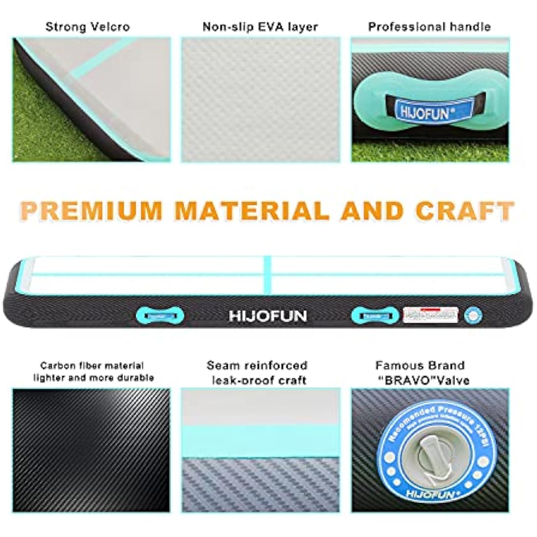HIJOFUN Inflatable Gymnastics Tumbling Mat – Air Track with Pump