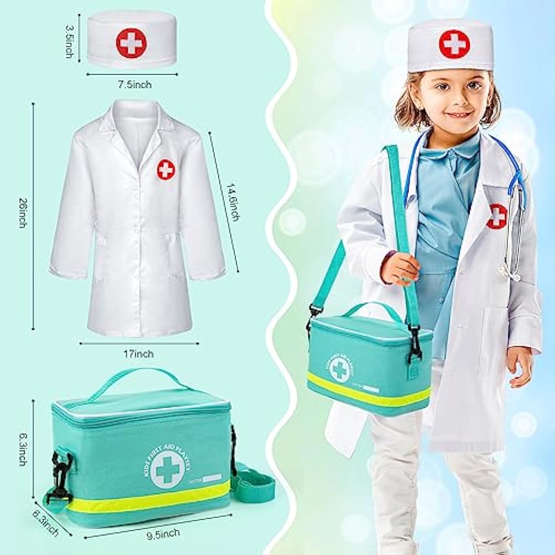 Sundaymot 34-Piece Kids Wooden Doctor Kit with Real Stethoscope